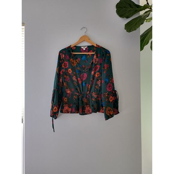 Jack by BB Dakota Women's Peasant Top Blouse V-Neck Small Floral Slit Sleeve - Picture 5 of 13